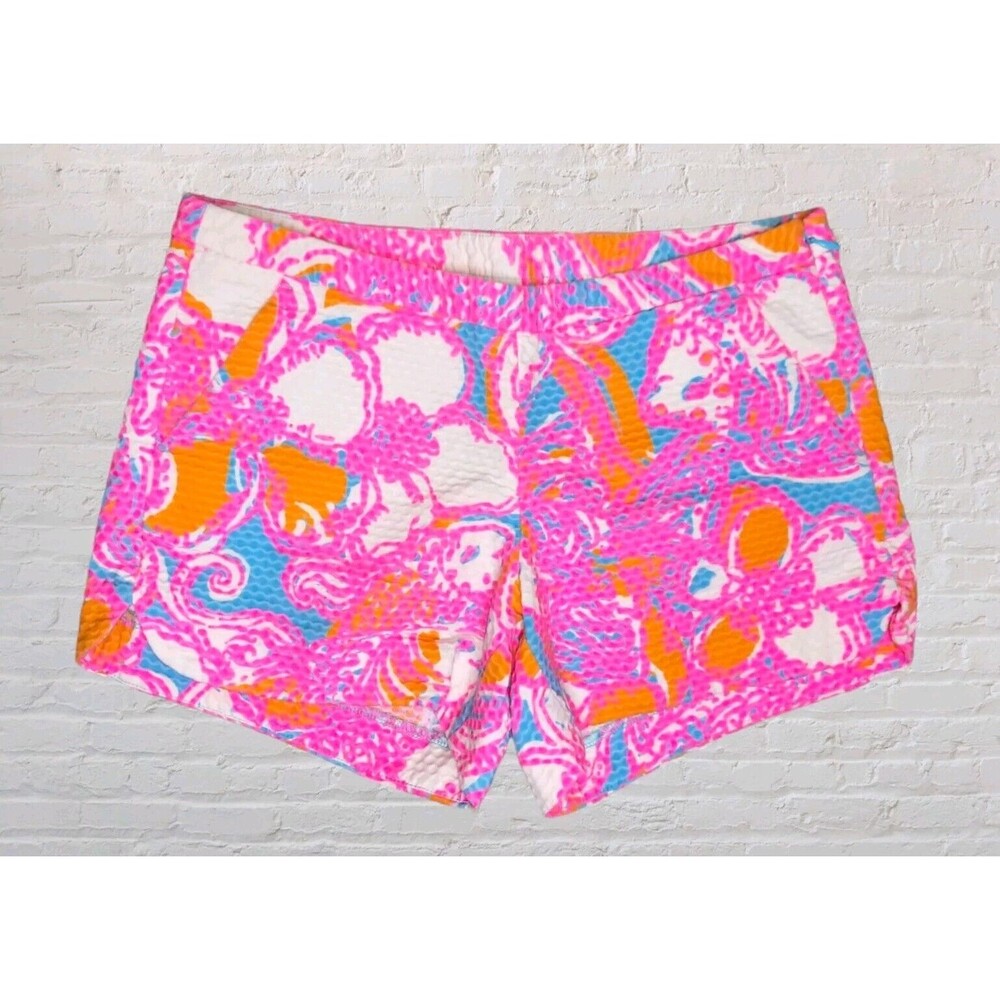Lilly Pulitzer Adie Feeling Tanked Textured Shorts Womens 0 Pink Blue Low Rise